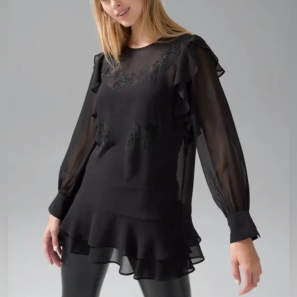 WHBM FLORAL APPLIQUÉ SHEER TUNIC